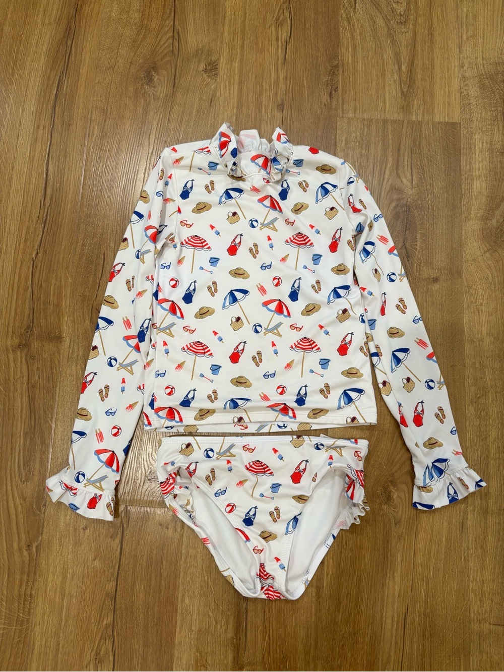 Janie and Jack USA Beach Summer Icon Ruffle Neck Rash Guard Two Piece Swimsuit